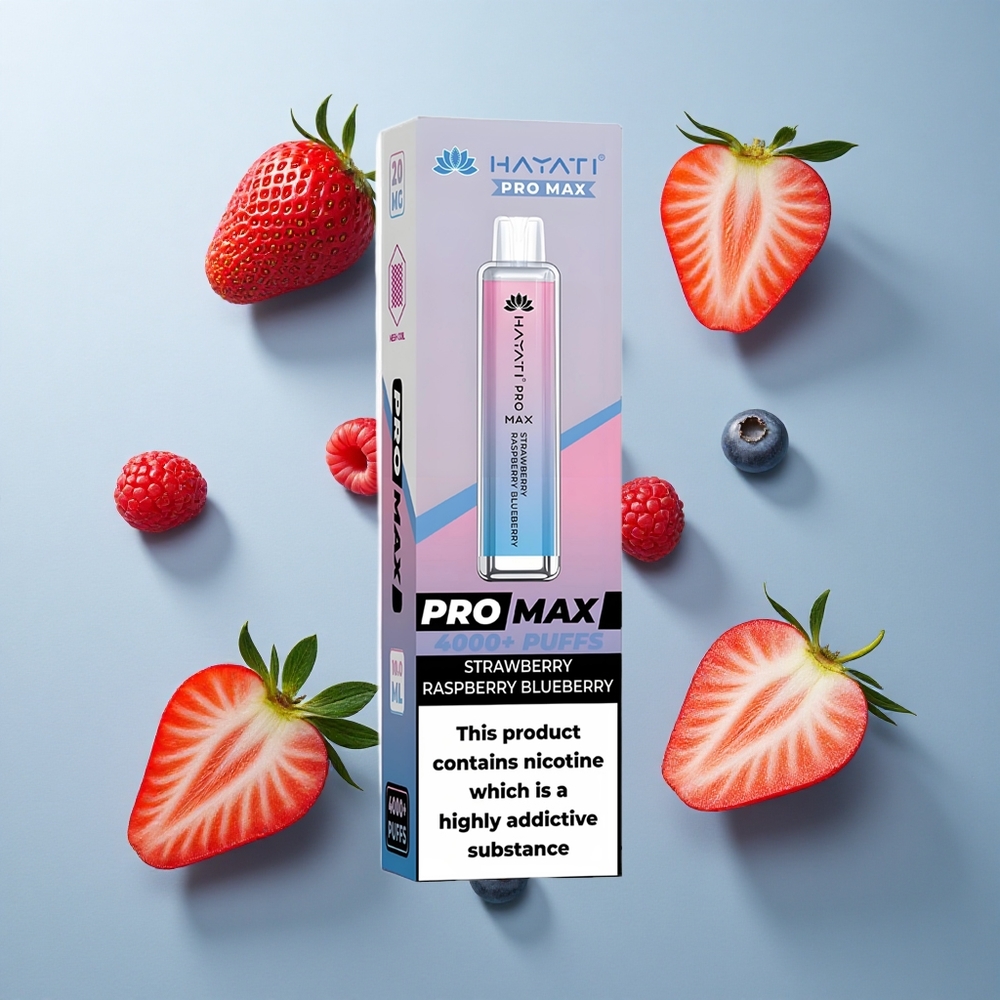 Hayati Pro Max 4000 Puffs Rechargeable Disposable Vape Strawberry Raspberry Blueberry