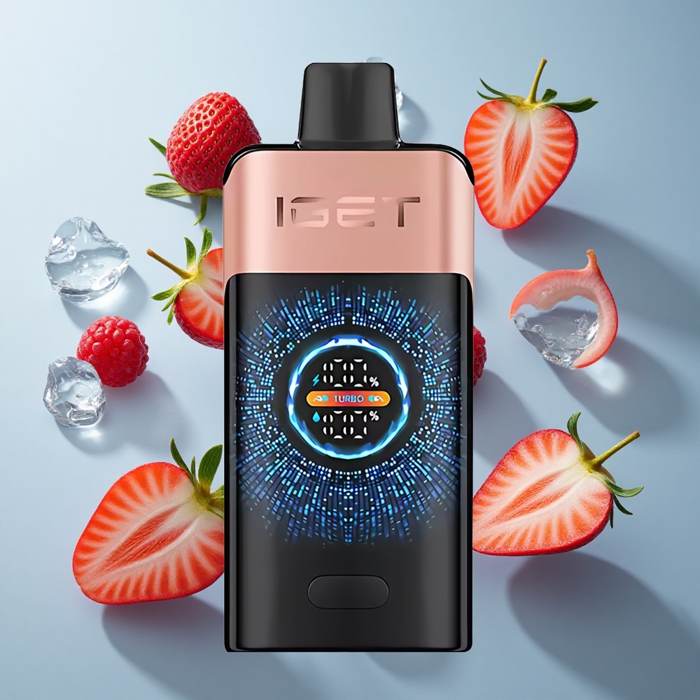 IGET ONE 12000 Puffs Disposable Vape Strawberry Raspberry with Large Curved Color Screen