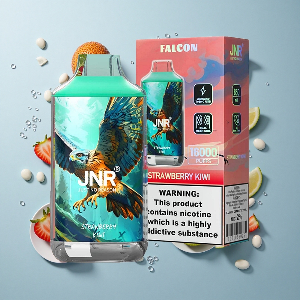 JNR Falcon 16000 Puffs Dual Mesh Strawberry Kiwi with LED Display