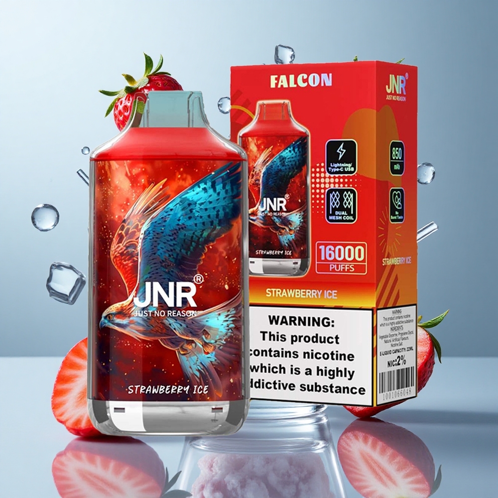 JNR Falcon 16000 Puffs Strawberry Ice with Dual Mesh Coil & Smart LED Display