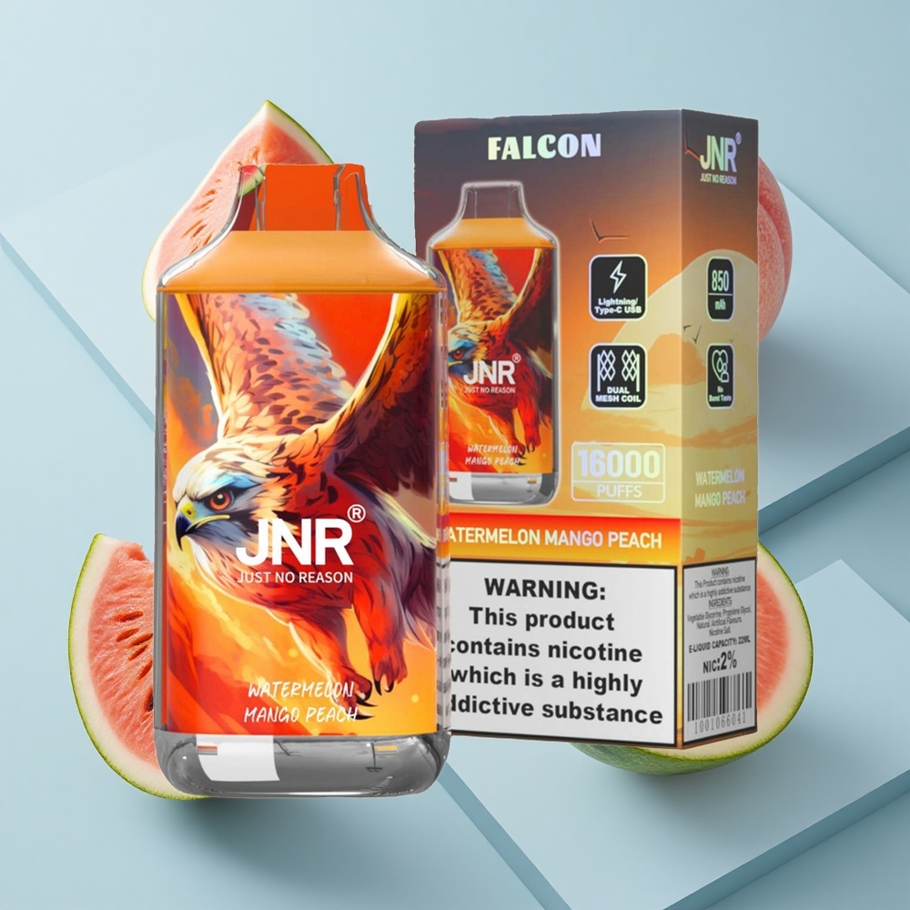 JNR Falcon 16000 Puffs Watermelon Mango Peach with Dual Mesh Coil & 22ml E-liquid