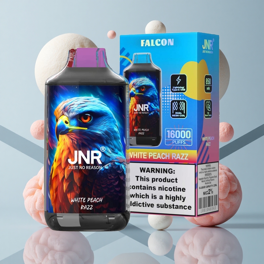 JNR Falcon 16000 Puffs White Peach Razz with Dual Mesh Coil & Smart LED Display
