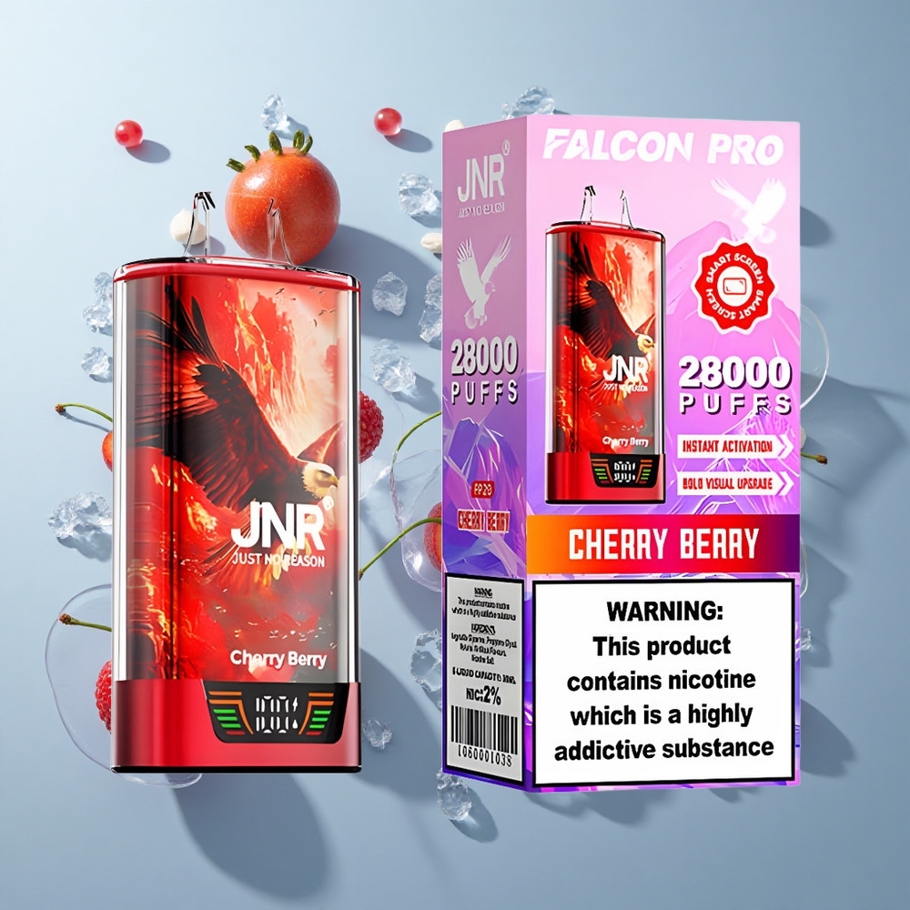 JNR Falcon Pro 28000 Disposable Vape Cherry Berry with 30ml Pre-Filled & USB Type-C Charging