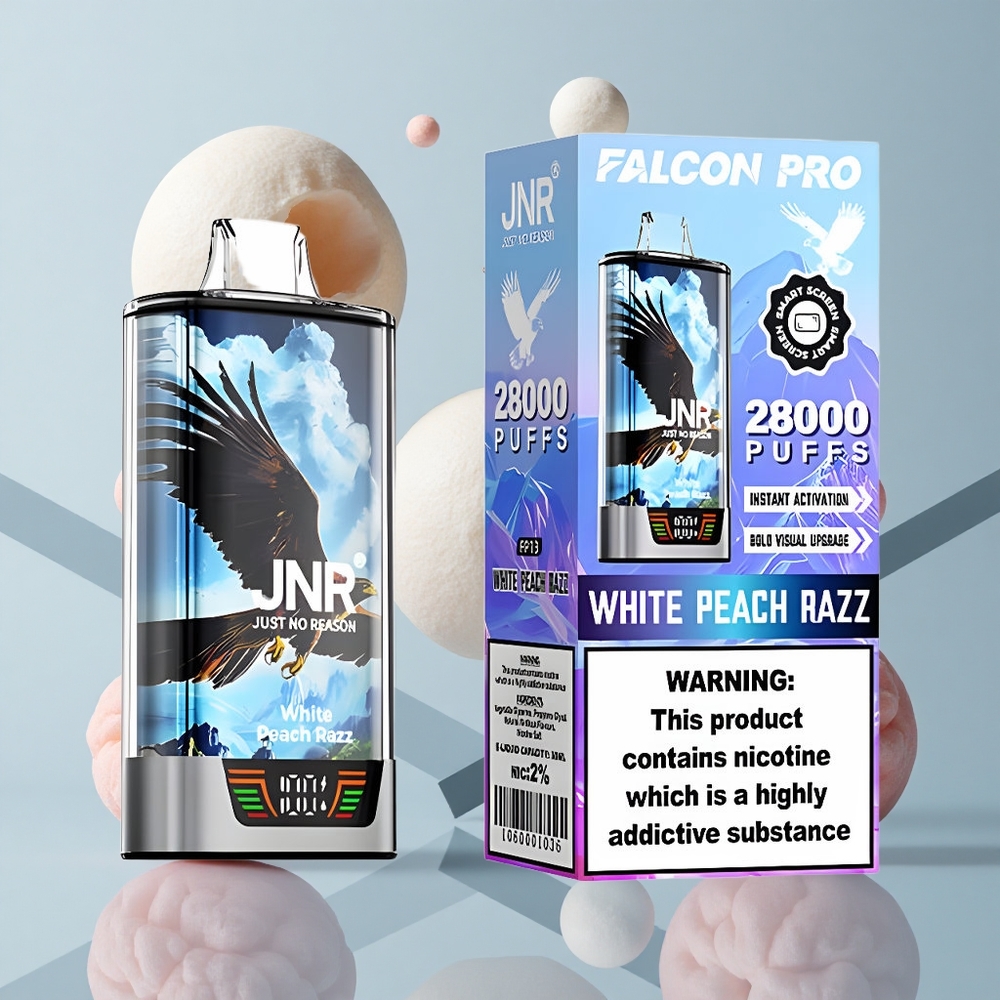 JNR Falcon Pro 28000 Disposable Vape White Peach Razz with Smart Display & USB-C Charging