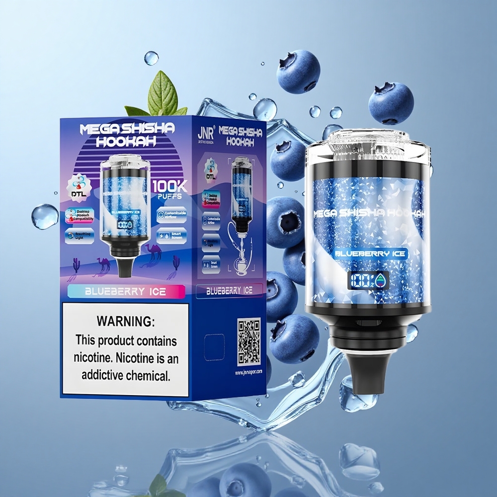 JNR Mega Shisha Hookah 100K Blueberry Ice with Interactive Smart Screen