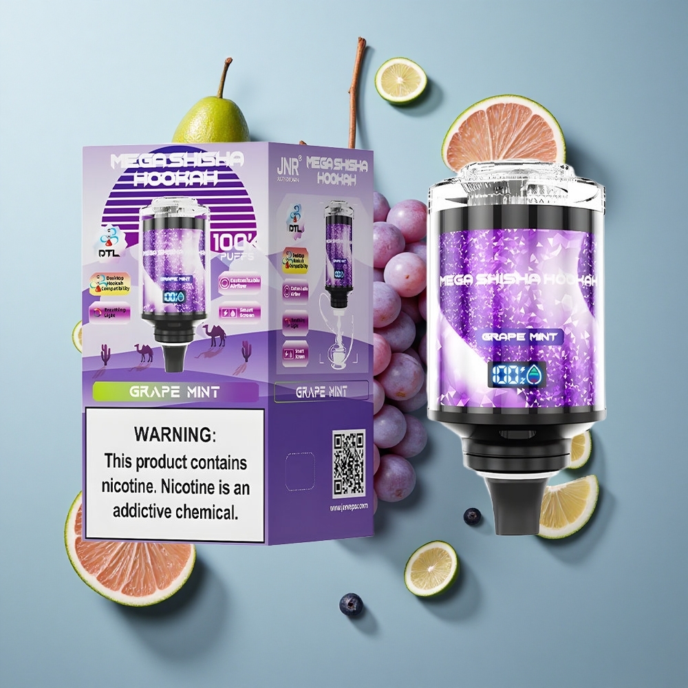 JNR Mega Shisha Hookah 100K Desktop Compatibility Grape Mint with 60ml Capacity