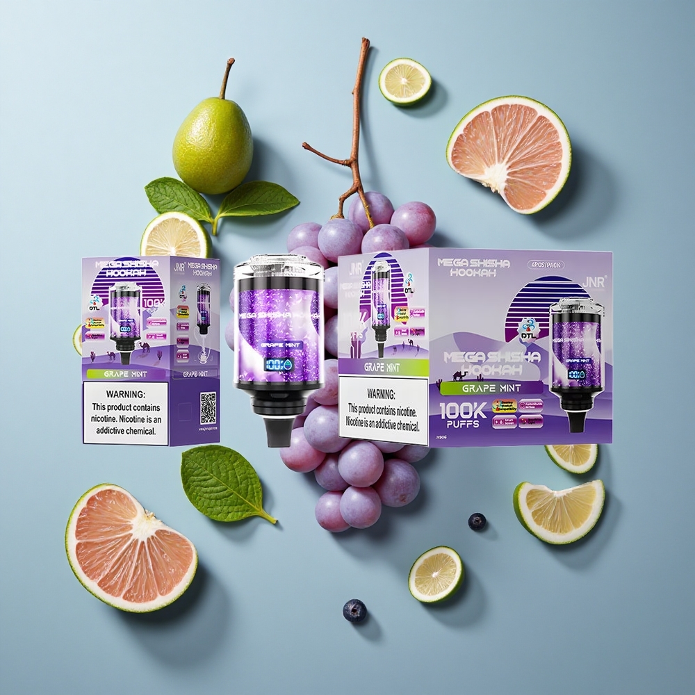 JNR Mega Shisha Hookah 100K Desktop Compatibility Grape Mint with 60ml Capacity