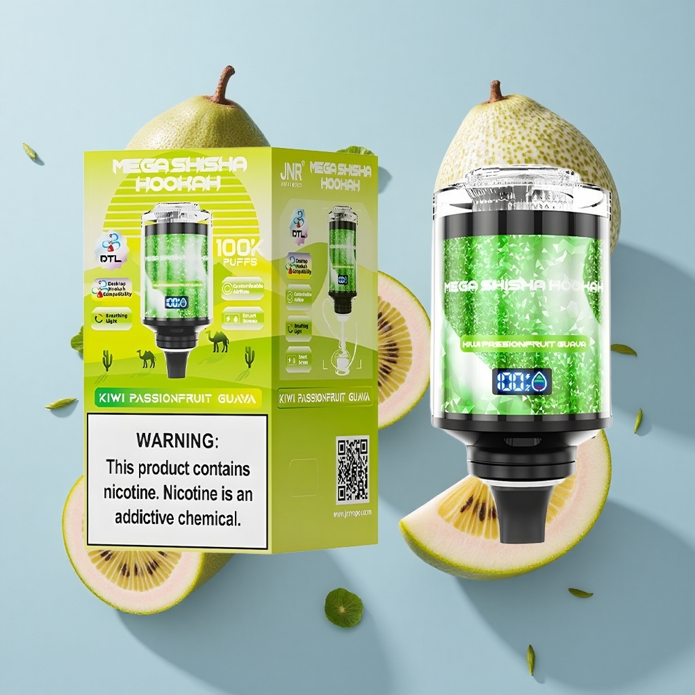 JNR Mega Shisha Hookah 100K Desktop Compatibility Kiwi Passionfruit Guava 60ml e-Liquid Capacity