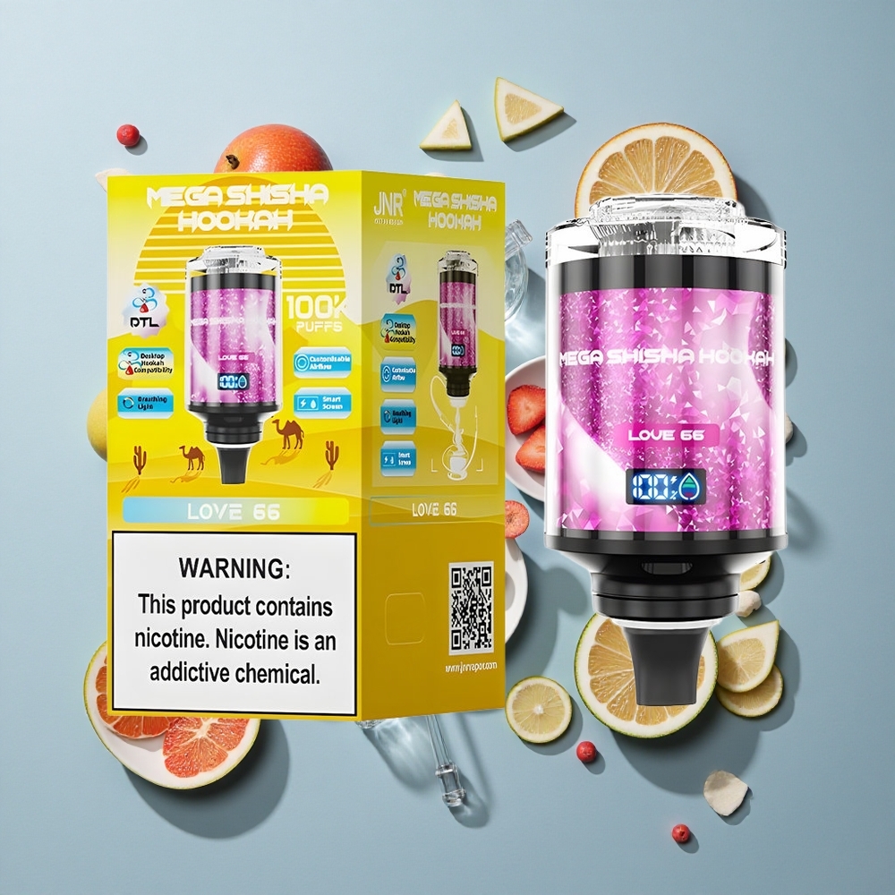 JNR Mega Shisha Hookah 100K Desktop Love 66 with 60mL Capacity & Interactive Smart Screen