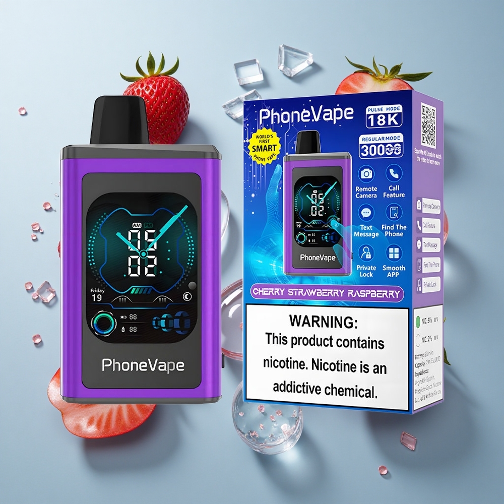 JNR PhoneVape 30000 puffs Cherry Strawberry Raspberry Turbo Mode App Controlled