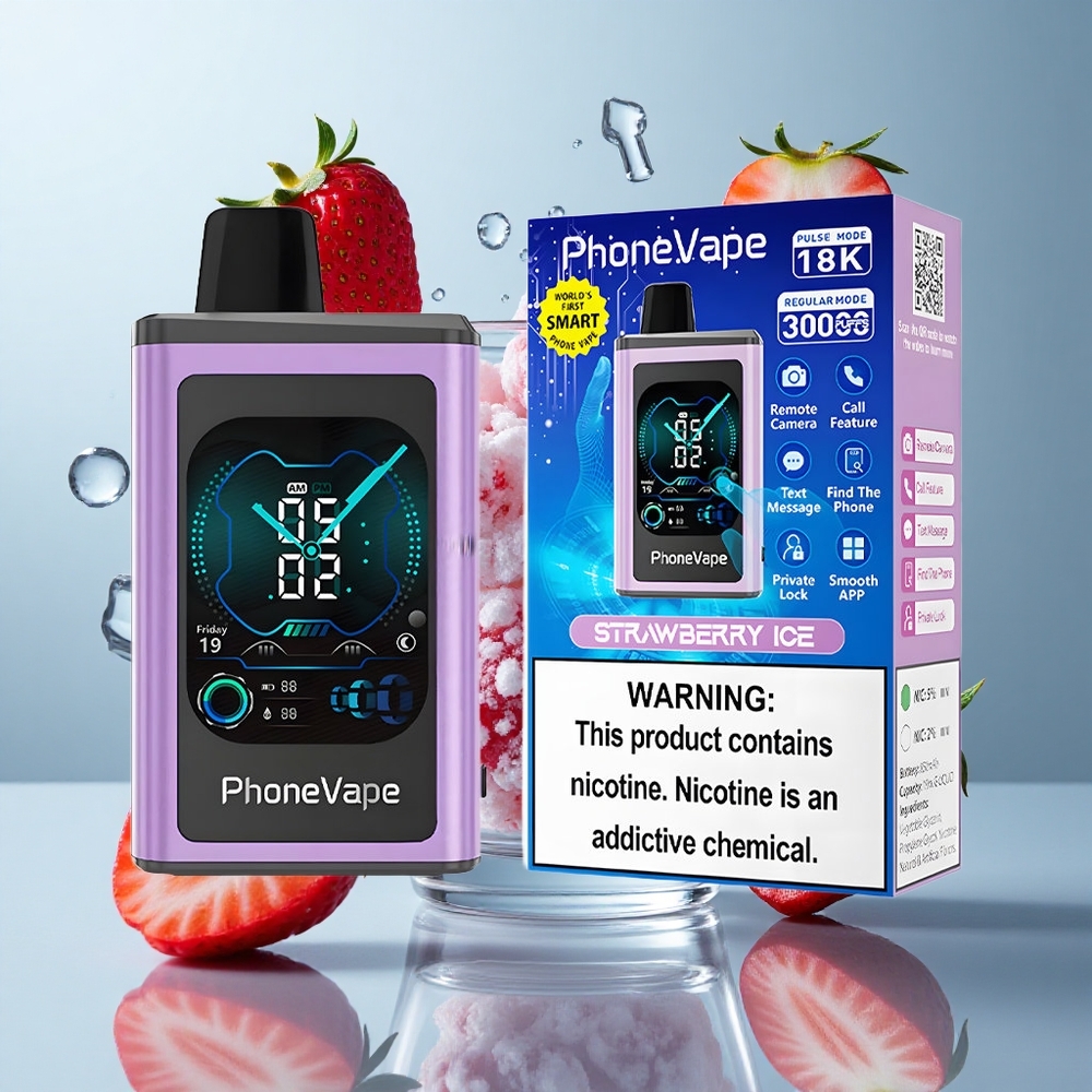 JNR PhoneVape 30000 puffs Strawberry Ice App Controlled Disposable Vape