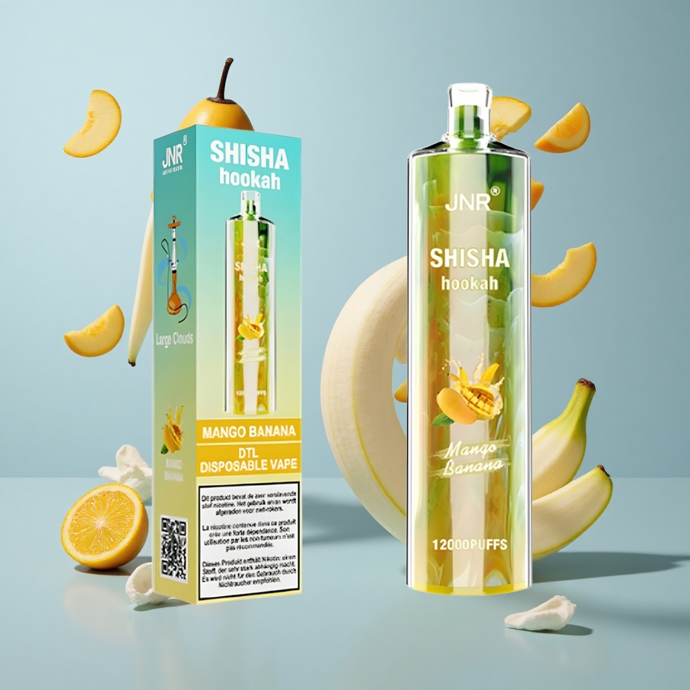 JNR Shisha Hookah 12000 Puffs Disposable Vape Mango Banana with 24ml E-Liquid & Type-C Charging