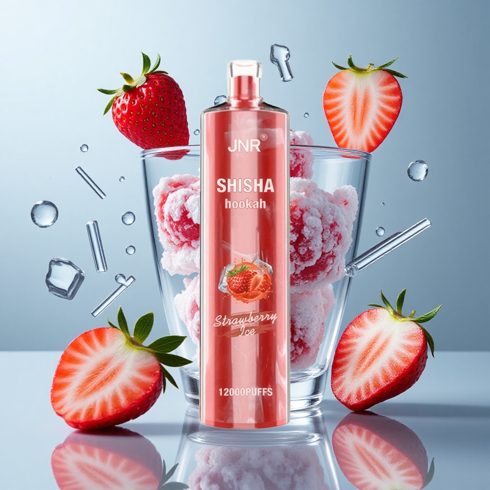 JNR Shisha Hookah 12000 Puffs Strawberry Ice with 750mAh Battery & Type-C Charging