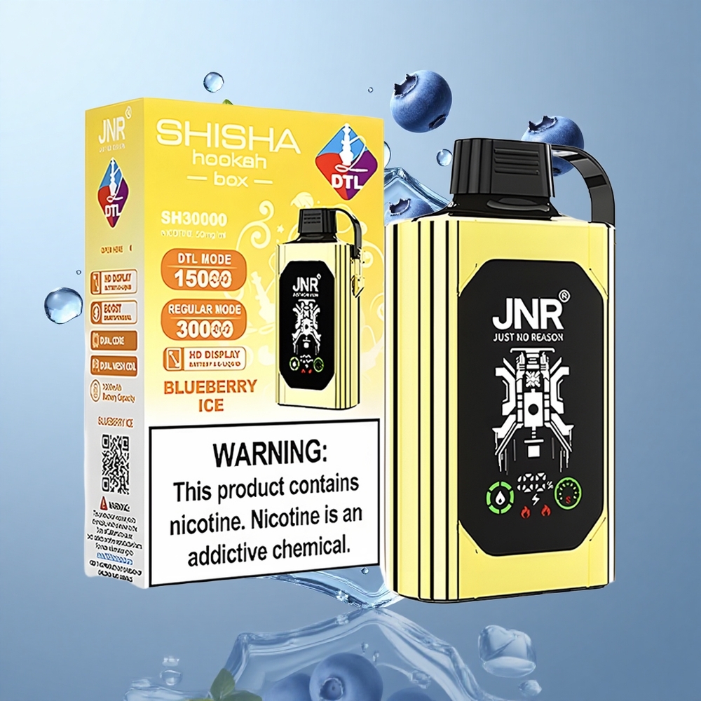 JNR Shisha Hookah Box 20500 Puffs Blueberry Ice with HD Display & Dual Mesh Coil