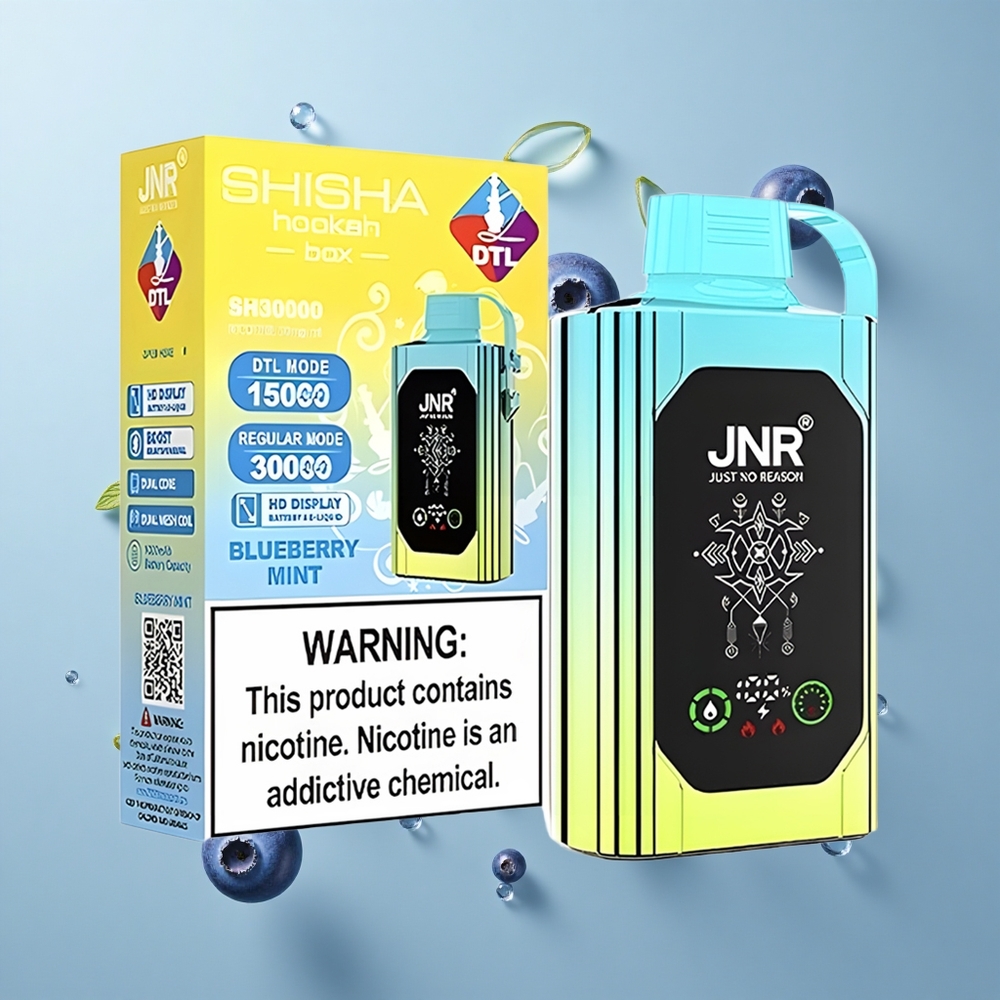 JNR Shisha Hookah Box 20500 Puffs Dual Mesh Coil Blueberry Mint Disposable Vape