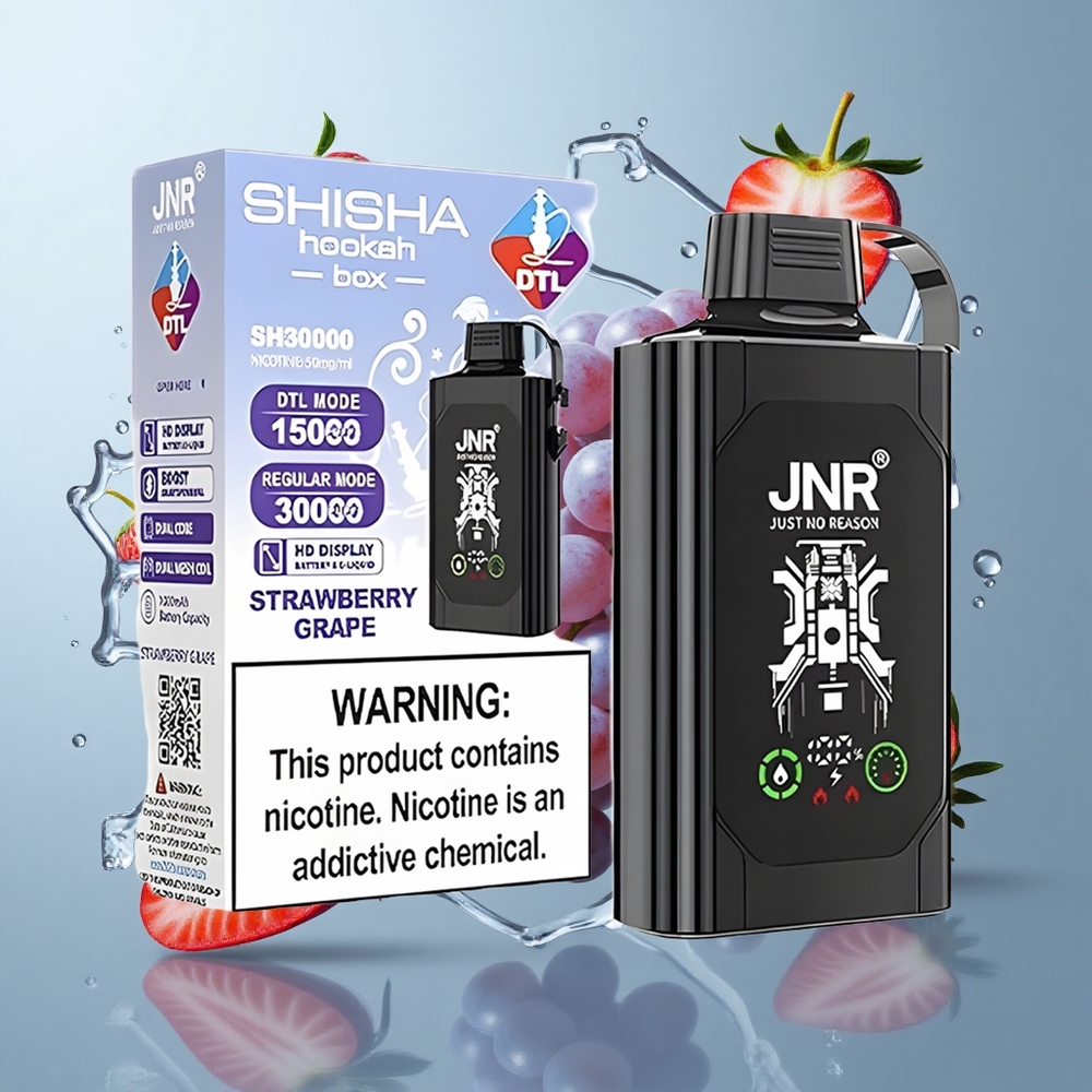 JNR Shisha Hookah Box 20500 Puffs Strawberry Grape Disposable Vape with HD Display & Type-C Quick Charge