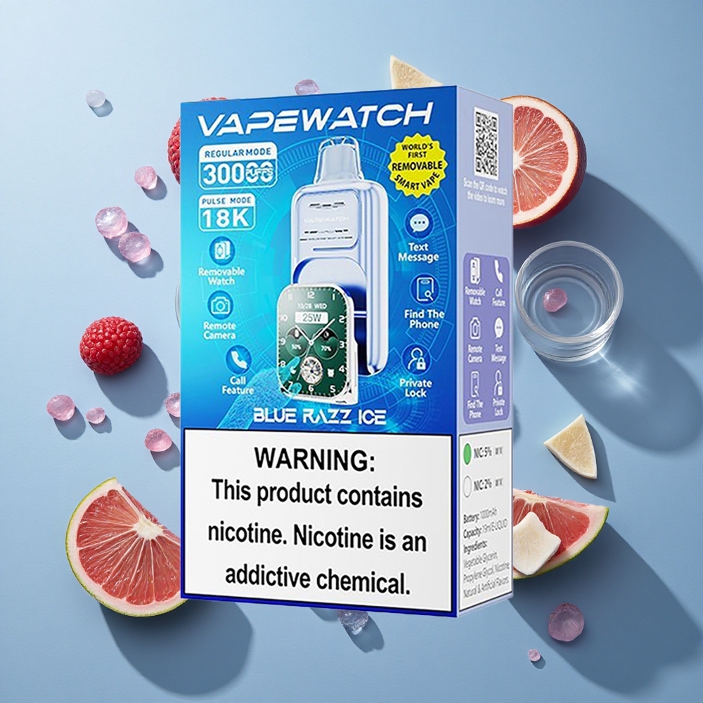 JNR Vape Watch 30000 Puffs Blue Razz Ice with 19mL E-liquid & Dual Mesh Coil
